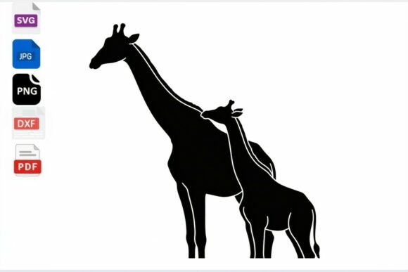 Giraffe Mom and Baby Silhouette SVG for Crafts & Graphics