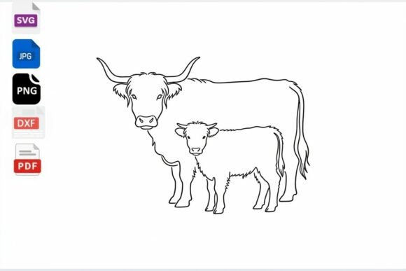 Highland Cow Mom and Calf SVG Line Art: A Versatile Graphic for Crafts