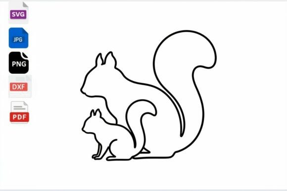 Squirrel Mom and Baby Outline SVG Cut for Crafts and Graphics